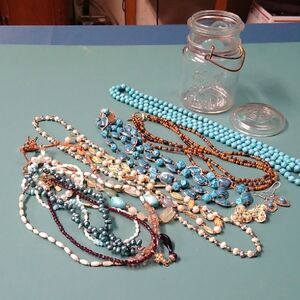 Elegant Multi-Color Beaded Jewelry Vintage Pint Jar Cottagecore Grandmacore